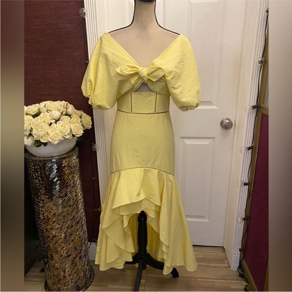 Jonathan Simkhai Yellow Asymmetrical Ruffled Off-Shoulder dress, US2 - Picture 6 of 14